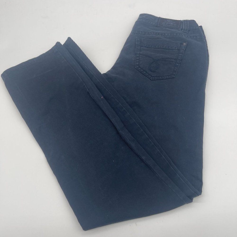 Esprit Pants Sz 8 Zip Up and Pockets Straight Leg Blue Embroidered Pocket